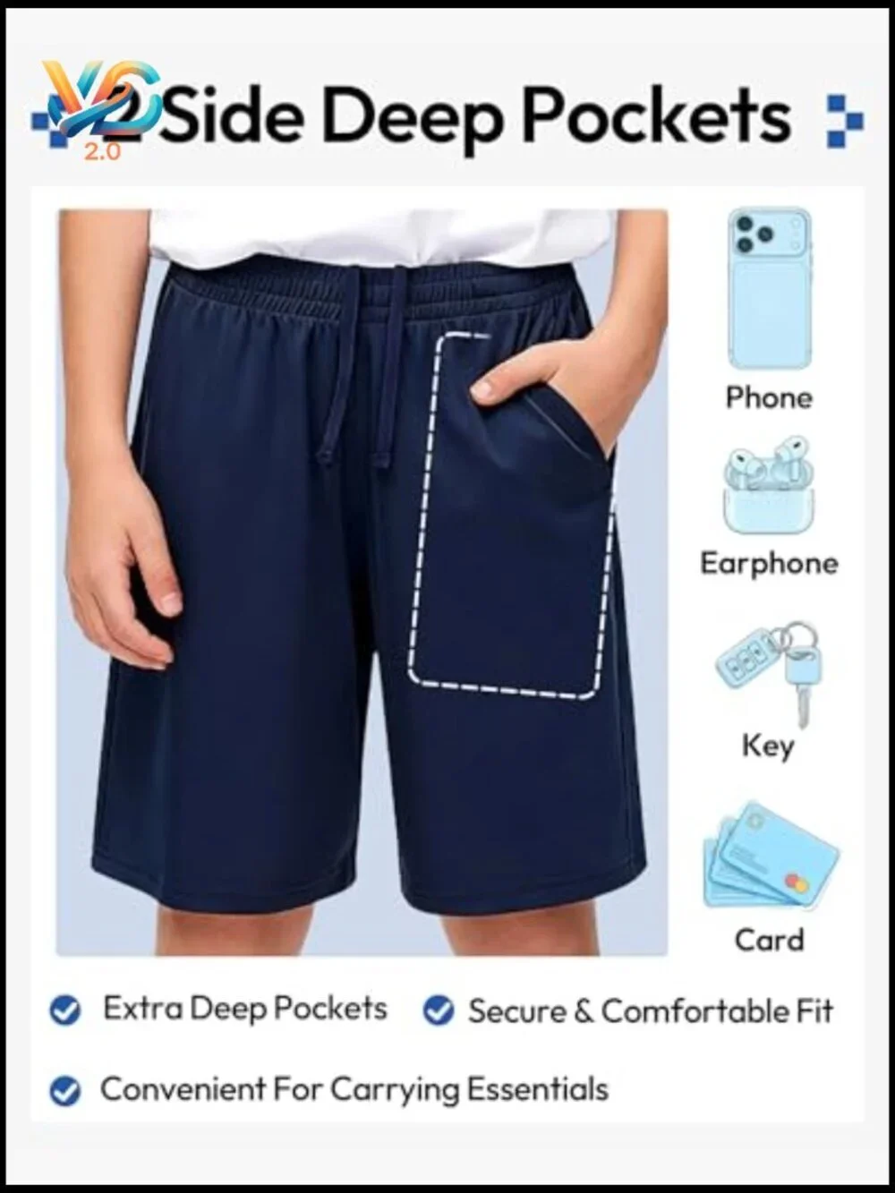 5pk Boys Athletic Quick Dry Shorts with Pockets Elastic Waist